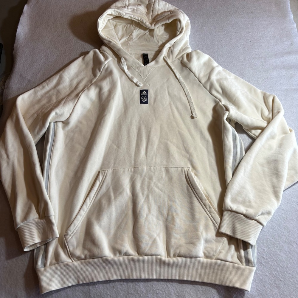 Adidas LA Galaxy‎ Soccer Hoodie Sweatshirt Cream XL Hooded Pullover Athletic